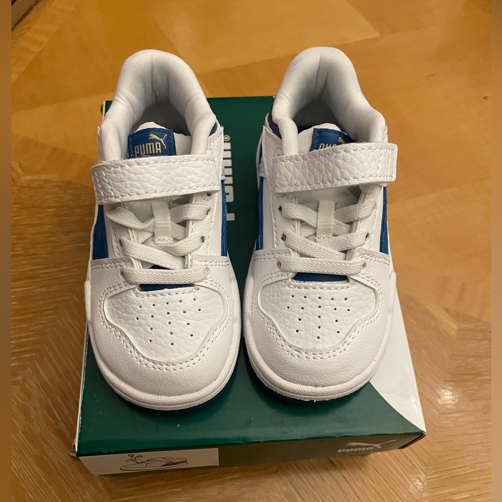 Puma Toddler White and Blue Velcro Sneakers size 5C